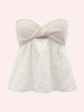 Twist Front Cutout Eyelet Embroidery Top